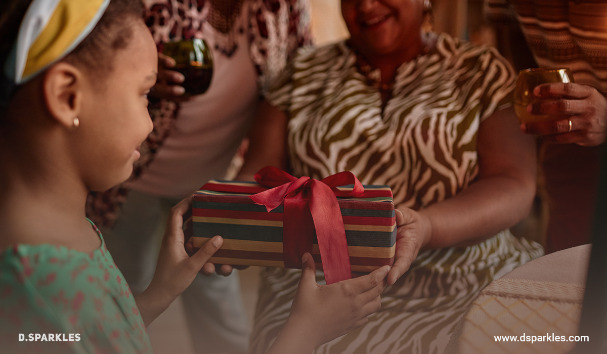 Family exchanging gift